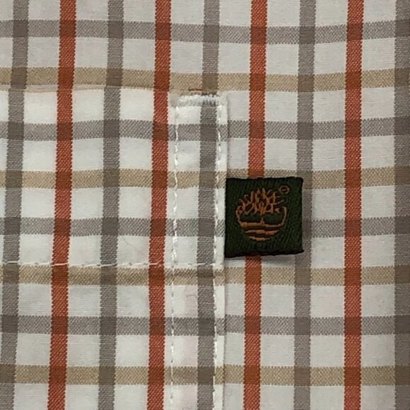 Timberland men’s orange collared plaid button down shirt sleeve shirt Large - Picture 5 of 15